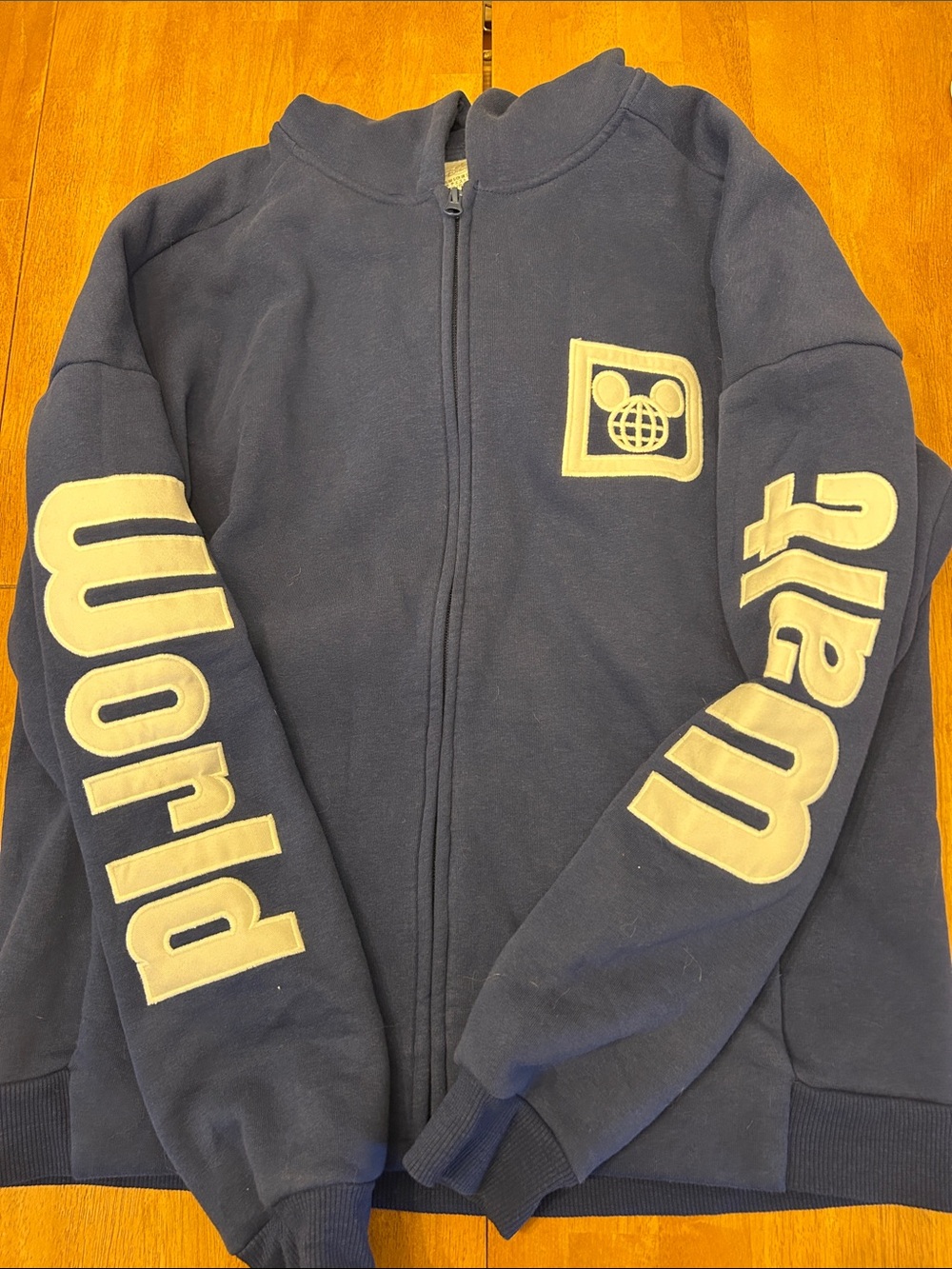 Disney Navy Zip Hoodie with Cream Appliqué Sleeves